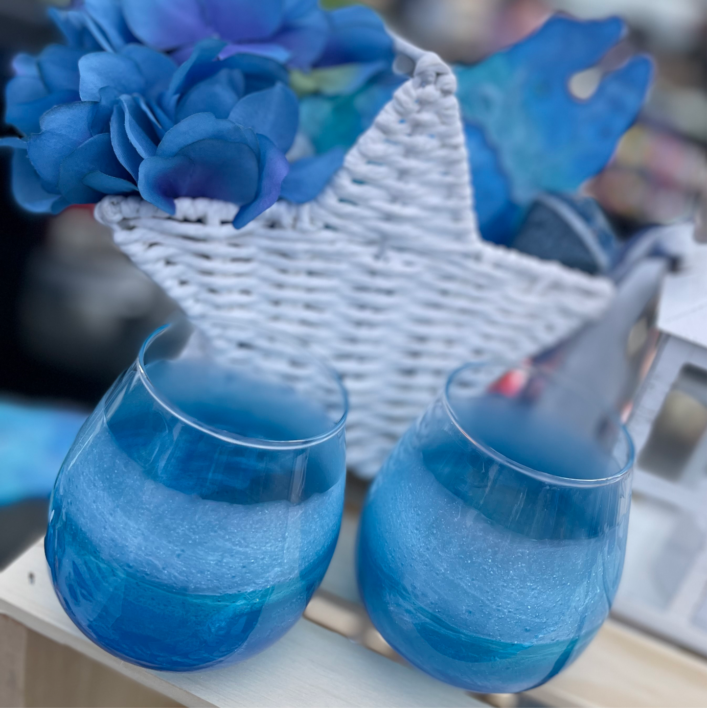 Ocean Inspired Resined Stemless Wine Glass Set