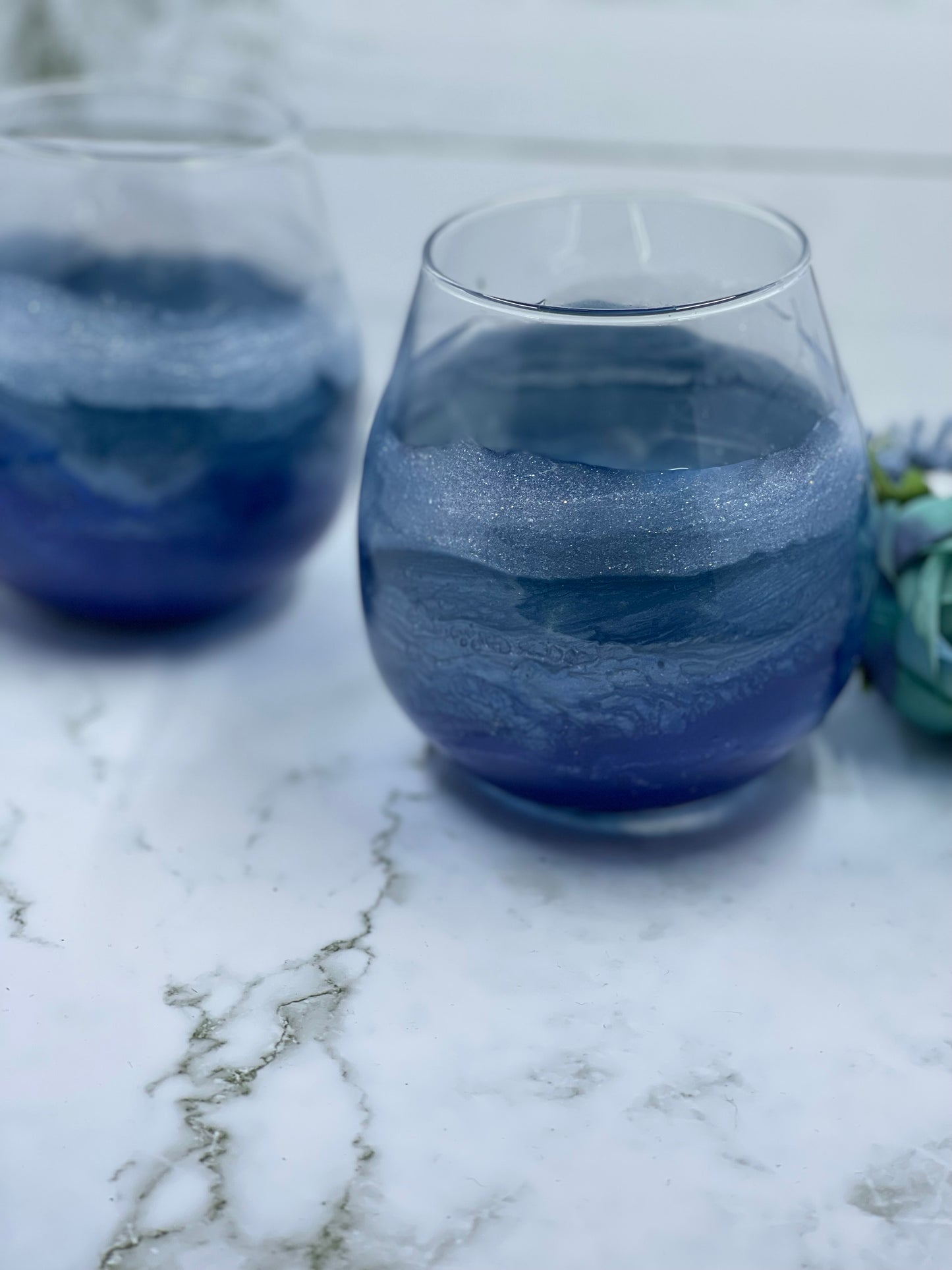 Ocean Inspired Resined Stemless Wine Glass Set